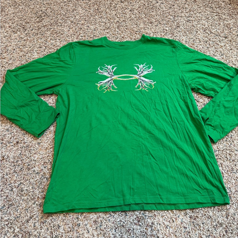 Under Armour Men's Emerald Green Long-Sleeve Shirt with White & Yellow Logo
